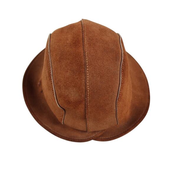 Vintage 70s Brown Suede Leather Cloche Bucket Hat - Picture 5 of 7
